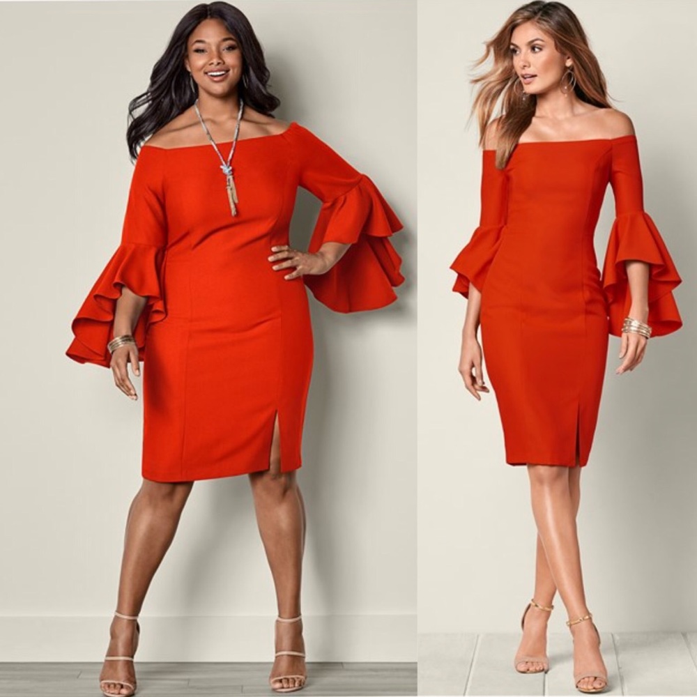 ↗️LAST ONE↖️ Flare Sleeved Off Shoulder Dress